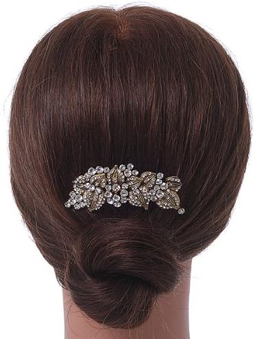 Vintage inspirisan Bridal/ vjenčanje/ Prom / Party austrijski Clear Crystal 'lišće & cvijeće' češalj za kosu u Antique Gold Metal-80mm