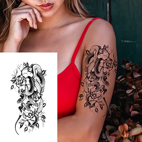 32pcs crni ruža cvijeća privremena naljepnica za tetovaže za žene, višestruki cvjetni uzorak dizajnira