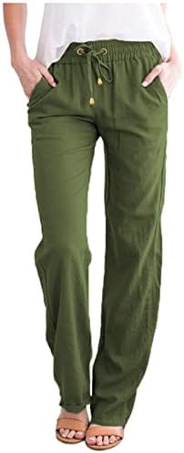 Ležerne letnje pamučne lanene pantalone za žene široke pantalone sa džepovima široke jednobojne pantalone sa ravnim nogama pantalone na plaži