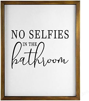 Vinmea Docor Decor Wood Sign Sign Nema selfija u kupaonici Umklađen drveni znak, rustikalni zidni umjetnički
