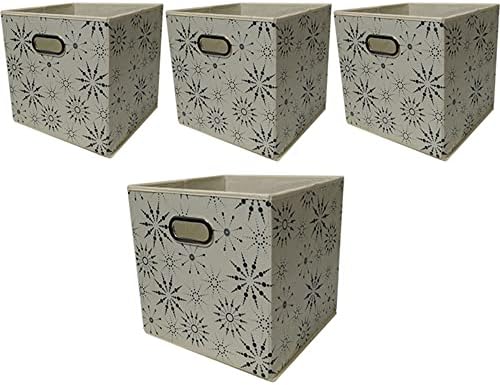 Kocke za skladištenje tkanine s tengrizama; Kontejneri, organizatori, kućni dekor Black and Cream 13x13x13 Set od 4