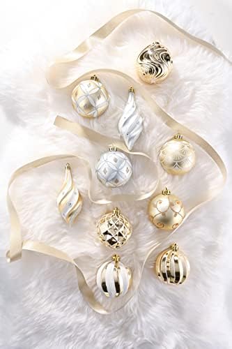 Valery Madelyn Zlatni bijeli Božićni ukrasi Bundle 40ct Xmas kuglični ukrasi i 24 inčni prethodno svijetli