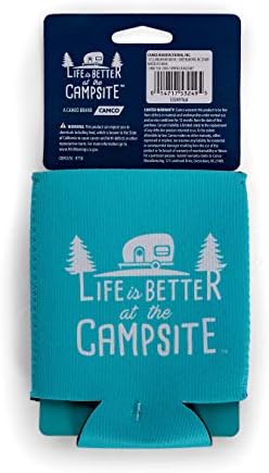 CAMCO Život je bolji u kampu Can Rulleve - neoprenska soda ili pivo mogu cool, uklapa se 12 oz. Limenke, teal plava i bijela retro camper tema -