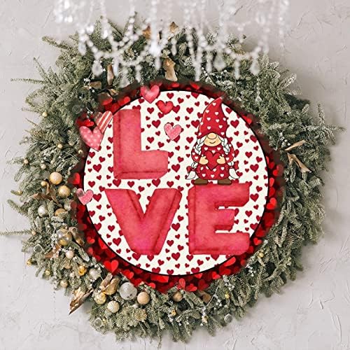 Valentinovo voli GNOME prednjeg vijenca crvene ružičaste tačke s prugama srčanih vijenca Drveni znak zaljubljeni poklon za njen znak Zidni dekor za kućni ured za uređenje 10x10in