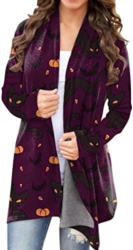 Ženska halloween casual bluza za životinje Mačka Print Cardigan kaput dugi rukavi Funny Otvoreni prednji