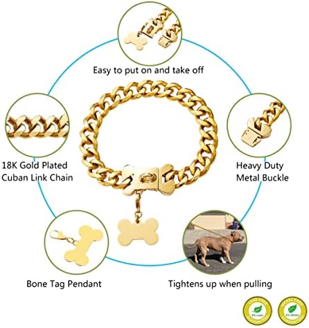 Zlatni ovratnik za pse ovratnik za pse od nehrđajućeg čelika teški kubanski lanac za pse sa metalnom kopčom za nasilnik 10in do 26in