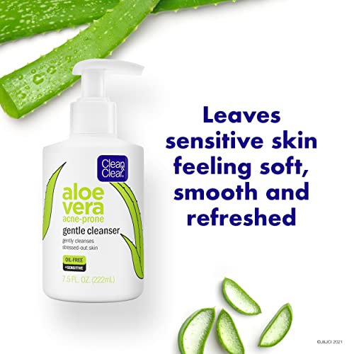 Clean & amp; Clear Aloe Vera Gentle Facial Cleanser for Acne-sklon & amp; Sensitive Skin, svakodnevno pranje lica bez ulja je vegansko i Paraben -, sapun - & amp; bez boja, bez testiranja na životinjama, 7.5 fl. Oz, pakovanje od 3 komada