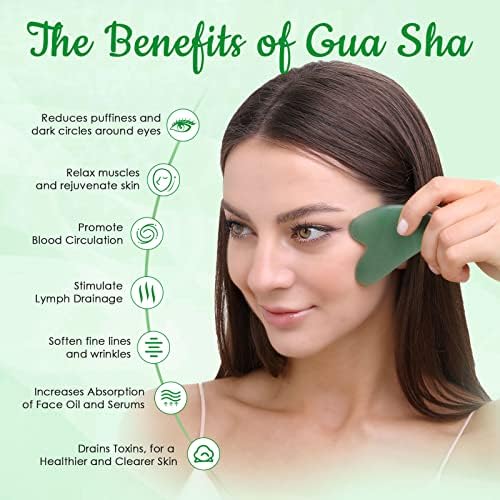Poleview Gua Sha alat za masažu lica i tijela, prirodni alat za struganje kamena od žada za njegu kože, pomaže u smanjenju natečenosti, tamnim krugovima i oslobađanju zategnutosti - zeleni aventurin