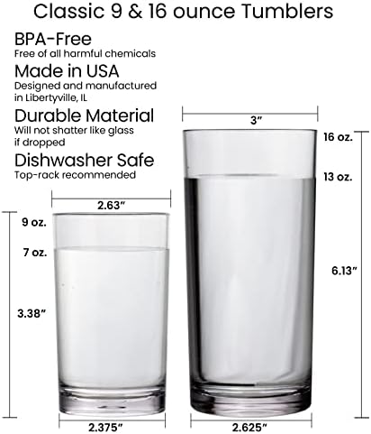 Američke akrilne klasične prozirne plastične naočare za višekratnu upotrebu 9oz Juice & 16oz čaše