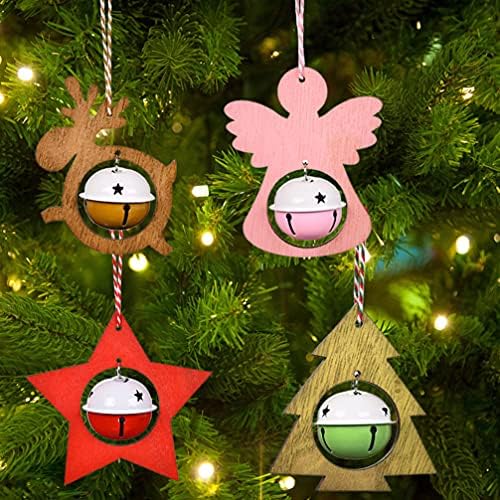 Nuobesty House ukrasi 4pcs Božićni jingle Bell Božićni viseći drveni ukrasi Božićno drvce Viseći dekor