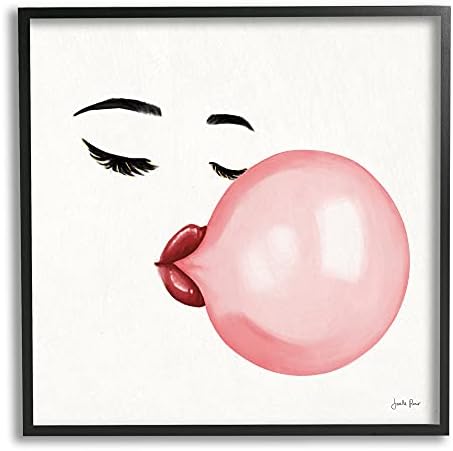 Stupell Industries glamurozna face Blowing Bubble Gum Bold Lips, dizajnirao Janelle Penner Crni uokvireni