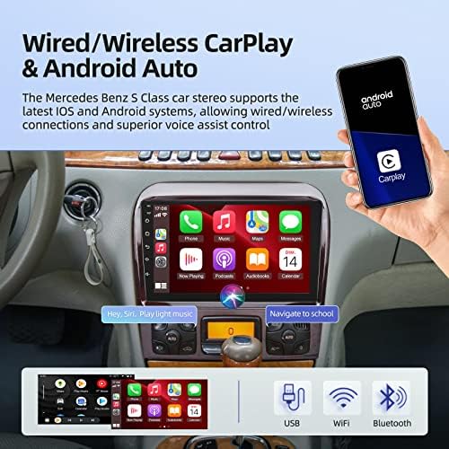 9inch Android 11 Auto Stereo za Mercedes Benz S klase W220 S280 S320 S350 S400 S430 S500 S600 AMG 1998-2005, [2+32G] dodirni ekran Auto Radio, Apple Carplay& Android Auto / Hi-Fi / Bluetooth+mikrofon