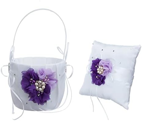 ZJHYXYH jastuk za vjenčani prsten za cvijeće set korpe za djevojčice kristalni Rhinestone Pearls ljubičasti dodaci