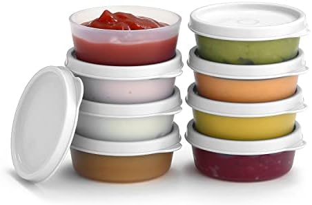 Posude za čaše sa poklopcima - 8 pk. 2.3 oz.Posuda za salatu to go mali kontejneri za skladištenje hrane sa poklopcima-šolje za sos nepropusne plastike za višekratnu upotrebu BPA besplatno za ručak kutija izletišta