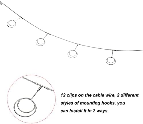 Patikil 5,3 FT čelični zid Viseći foto prikaz kabel žice sa 12 kopče sa 12 okruglim oblikama, 1 pakovanje metalnog