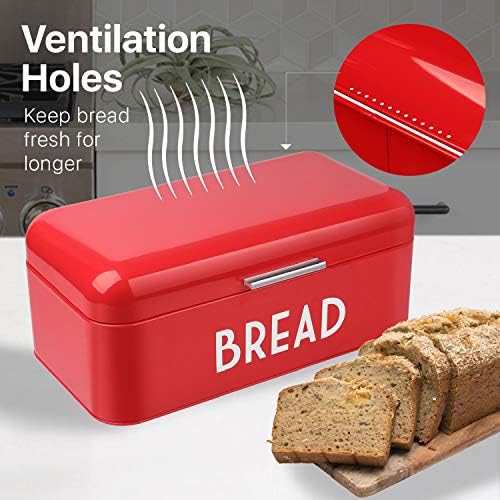 Flexzion metalna kutija za crveni hleb za kuhinjsku ploču, Vintage držač za hleb za Rustikalnu kuhinju, čuvar vekne za pecivo, posuda za narezani hleb sa posudom za puter i nožem za puter