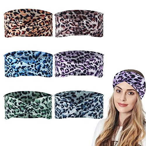 EWUHRY 6 kom žene Knotted Cheetah traka za glavu Cross Hairband sportski Yoga hair Ties Leopard Print Turban