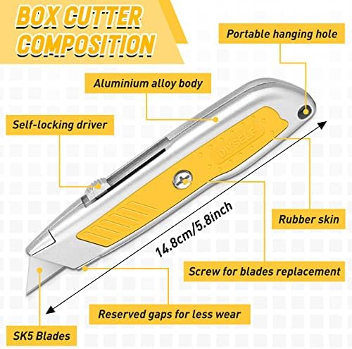 Diyself 2 Pack komunalni rezač sa gumenim ručicama - komunalni noževi sa SK5 sečiva za kutiju uvlačenje za karton, papir, tepih, pena-paketa otvarač - set noža