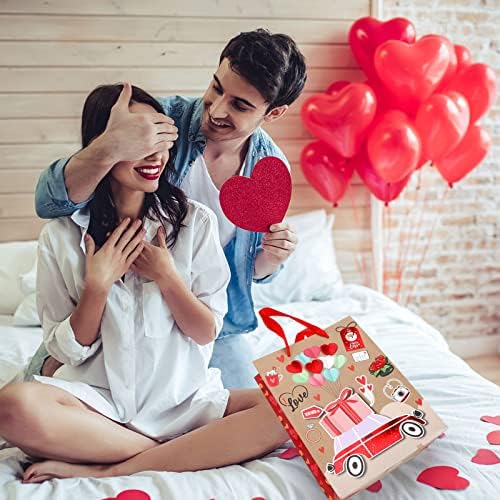 8 komada papirne poklon kese za Dan zaljubljenih sa ručkama, Kraft papirne kese sa crvenim srcem Love Treat