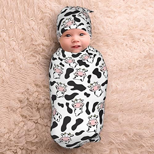 Pokrivač sa kravljim printom za novorođenčad Swaddle deke kravlji Print Baby Stuff，kape za šešire