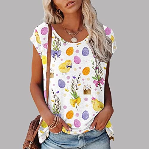 Ženski grafički grafički bluza od kapka, ljetni posadni vrat casual labavi fit uskršnjim jajetima T-majice