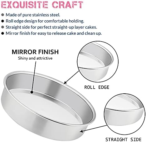 E-far 8 inčni Cake Pan Set 3, nehrđajućeg čelika okruglog sloja Cake tepsije, netoksičan & zdrav, ogledalo finiš & amp; Perilica posuđa