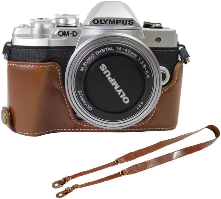 Polu futrola za Olympus OM-D E-M10 III E-M10 Mark III verzija otvaranja donje kamere zaštitna PU kožna torbica za pola kamere sa dizajnom Stativa tamno smeđa sa remenom