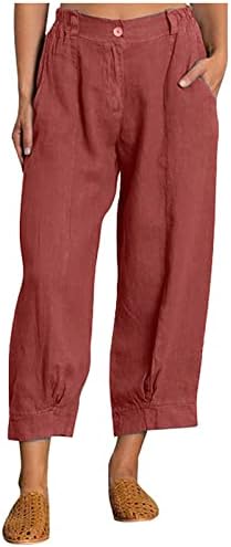 Pamučne posteljine za žene sa džepovima, ženske casual labave široke pantalone za obrezivanje pantalona koje prozračne trčanje pantalone