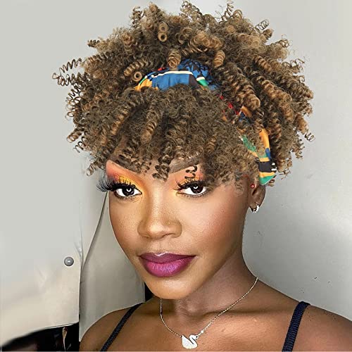 Leosa Afro Wig tračna perika za žene sintetički kinky kovrčava poluovirna perika Ombre traka za glavu sa trakom za glavu Blonde Afro Wig šal turban vučje