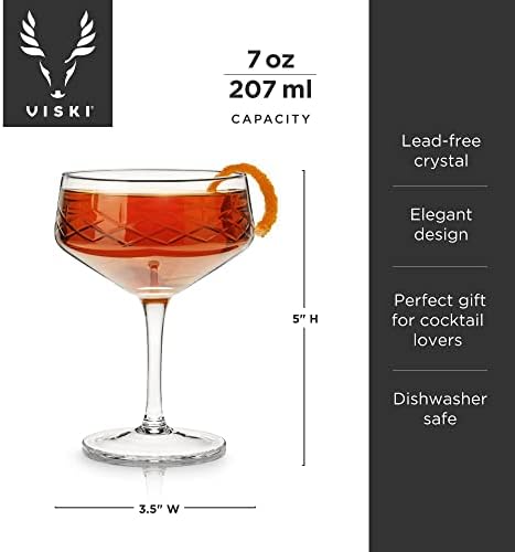 Viski Admiral Coupe naočare Set 2-Crystal Coupe čaša za koktel, Stemmed Coupes-7 Oz