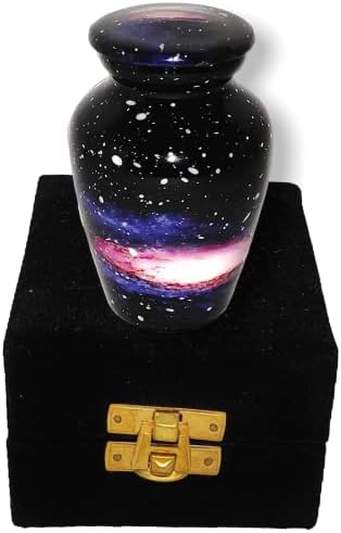 Akanksha umjetnosti klasična mala mini kremacija čuva urne za ljudski pepeo - sa kutijom i baršun kutijom - lijepi galaksijski dizajn
