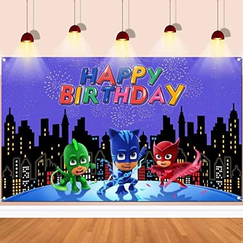 Bnuwue Mask Superhero Party Backdrop - 5x3ft Super City Birthday Backdrop vatromet cityscape Mask potrepštine za zabavu pozadina za Baby Shower, Photo Booth rekvizite