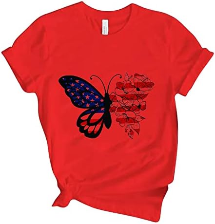 Spandex majice za žene ženske Casual Dan nezavisnosti leptir Print majica kratka rukava Shirt