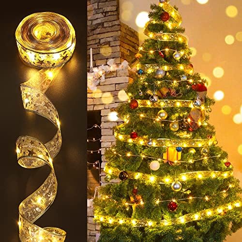 HEYFUNi Božićna traka bakarne žice 33ft 100led svjetla 8 modovi sa baterijom & amp;USB upravljana Fairy Strings svjetla za zabavu Bašta vjenčanje u zatvorenom dekoru jelke, toplo Bijela