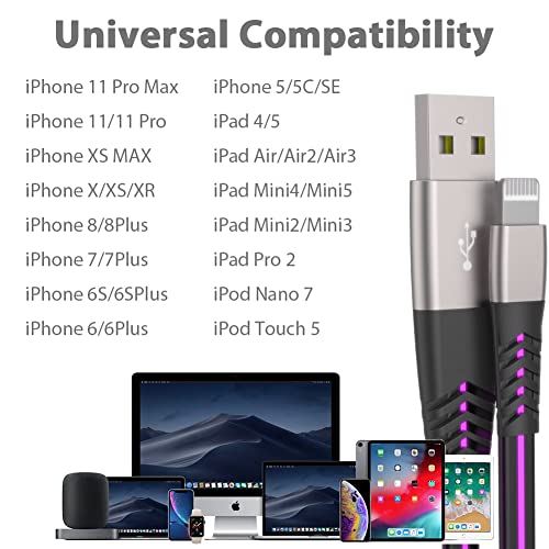 LED iPhone punjač, 6ft kabl za osvetljenje [Apple MFi sertifikovan] USB kabl za brzo punjenje/sinhronizaciju kompatibilan sa iPhoneom se 11 11 Pro 11 Pro Max Xs MAX XR X 8 7 6S 6 5, iPad i više