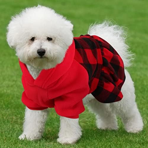 Sawmong fleece haljina sa psom, klasična pupka sa kapuljačama Zimska odjeća sa D-prstenom, termalna suknja djevojka pseća za pseće džemper odijelo kaput mačje duksere, crvena i crna, x-mala