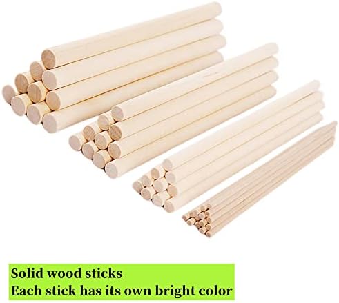 Drvene šipke za Tiple drveni štapići, različite veličine štapići za Tiple za izradu drvenih štapića 3/16, 1/4, 5/16, 3/8 x 8 inča nedovršeni tipli mali okrugli štapići od tvrdog drveta za zanate i majstore