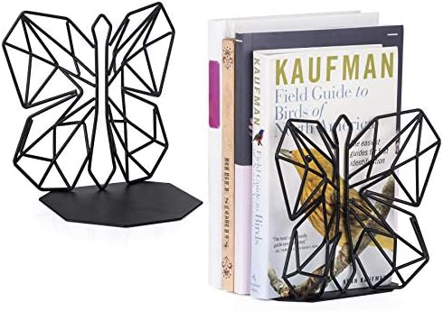 Alsonerbay Bookends geometrijski dekorativni metalni Čepovi za knjige apstraktni Kreativni Nosači knjiga, držači knjiga za police, leptir završava knjiga za Office 1 par
