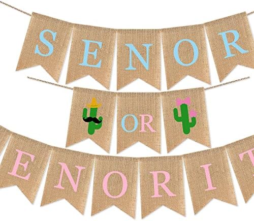 Senor ili Senorita Rod otkriva baner za tuširanje, taco bout decor dekor, fiesta on ili ona, dječak ili djevojka, ružičasta ili plava rodna zabava, Cinco de Mayo Party, Cinco de Mayo Party, Cacto de Mayo