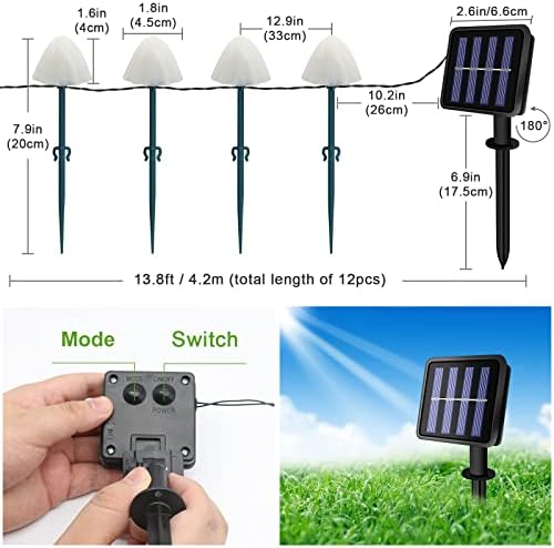 PCHERO solarna svjetiljka na otvorenom, 12 LED 8 režima osvjetljenja Vodootporna mini gljiva bajka za žito