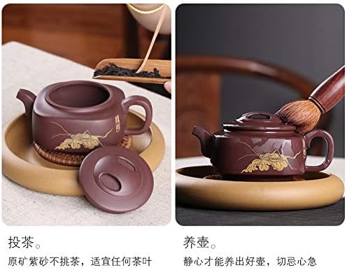Ldygteasirvice kineski Yixing Zisha teapot, 270ml Mini kriket i lišće, ručno rađena vintage retro jedinstvena orijentalna originalna antikne dizajn sirove rude ljubičasti gline keramički čajnik
