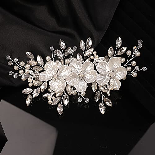 Teyglen Women Dainty Crystal Flower Pearls Bridal Wedding Hair češalj za glavu ručno rađeni komadi