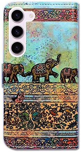Bcov Galaxy S23 Case, Tribal Elephants uzorak kože preklopna futrola za telefon poklopac novčanika