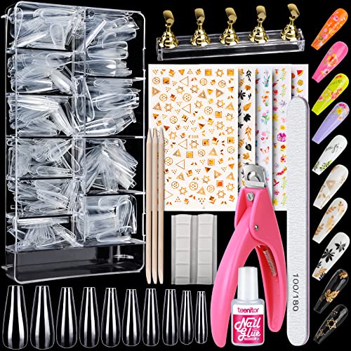 Clear Coffin Nail Tips Set, Teenitor long Coffin nail Tip Full Cover Clear Press On Nails, 600kom balerine Nails
