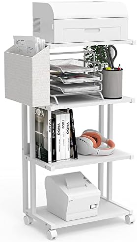VEDECASA 4-slojni drveni stalak za štampače sa valjanim točkovima moderna Industrijska uska polica štampača za uštedu prostora sa kantom za odlaganje za organizaciju kuhinje u spavaćoj sobi