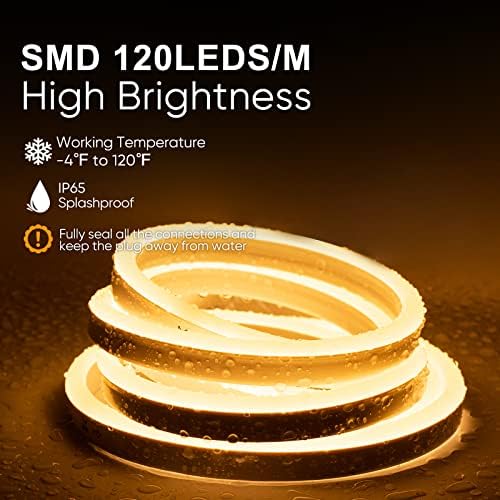 Shine Decor LED neonska svjetla za užad Connectable, 32.8 FT fleksibilna AC 110V 120V neonska LED traka