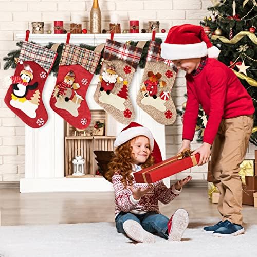 Dreampark Božićne čarape 4 kom - 18 Classic Xmas čarape - Santa Snowman Reindeer Penguin za Božić - ukrasi Kućne potrepštine za zabavu i dječji pokloni