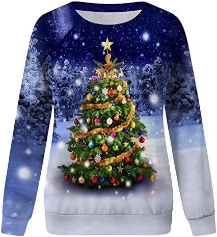 Duks za božićno drvo za žene Casual Dugi rukav Crew Neck Oversized pulover Tee Shirt dukserice Božić
