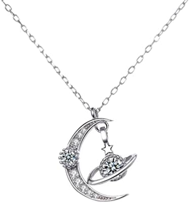 Generička Planetna ogrlica Saturn mjesec privjesak od srebra ogrlica polumjesec lanac duga ogrlica kubni cirkonij nakit za ženu, majku, djevojčice, 1, 5x1, 3cm
