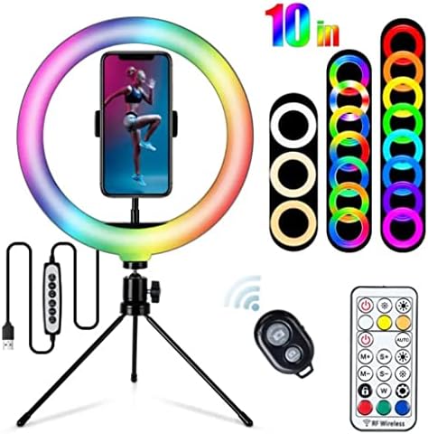 LEPSJGC 10-inčni RGB Selfie Led prsten za punjenje svjetla okrugla fotografija Prigušiva lampa sa stativom za